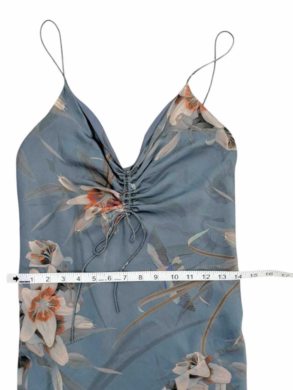 AllSaints Alexia Kuroyuri Blue Floral Silk Blend Midi Dress Size 4 - Picture 15 of 16